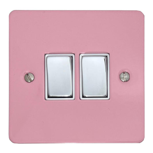 Flat Gloss Pink 2 Gang Switch (Polished Chrome Switches/White Inserts)