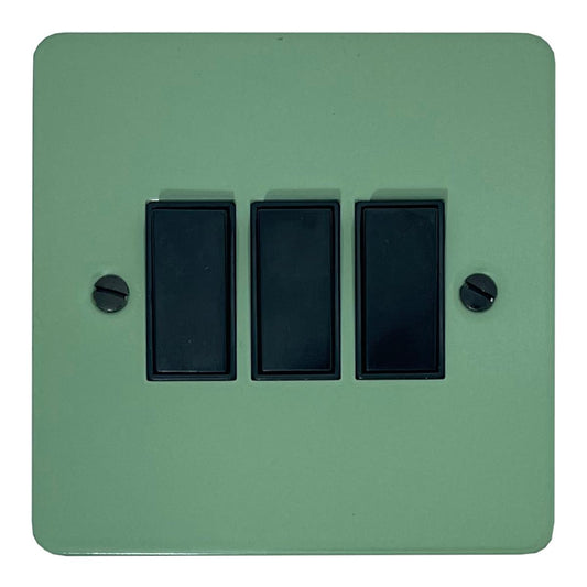Flat Sage Green 3 Gang Switch (Black Switches)