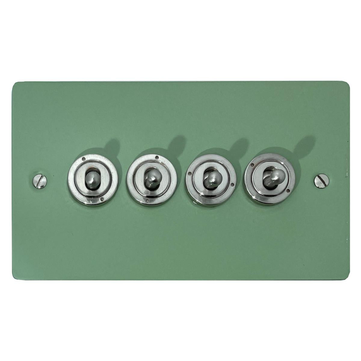 Flat Sage Green 4 Gang Grid Toggle Plate