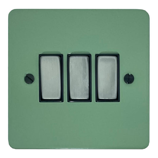 Flat Sage Green 3 Gang Switch (Satin Chrome Switches/Black Inserts)