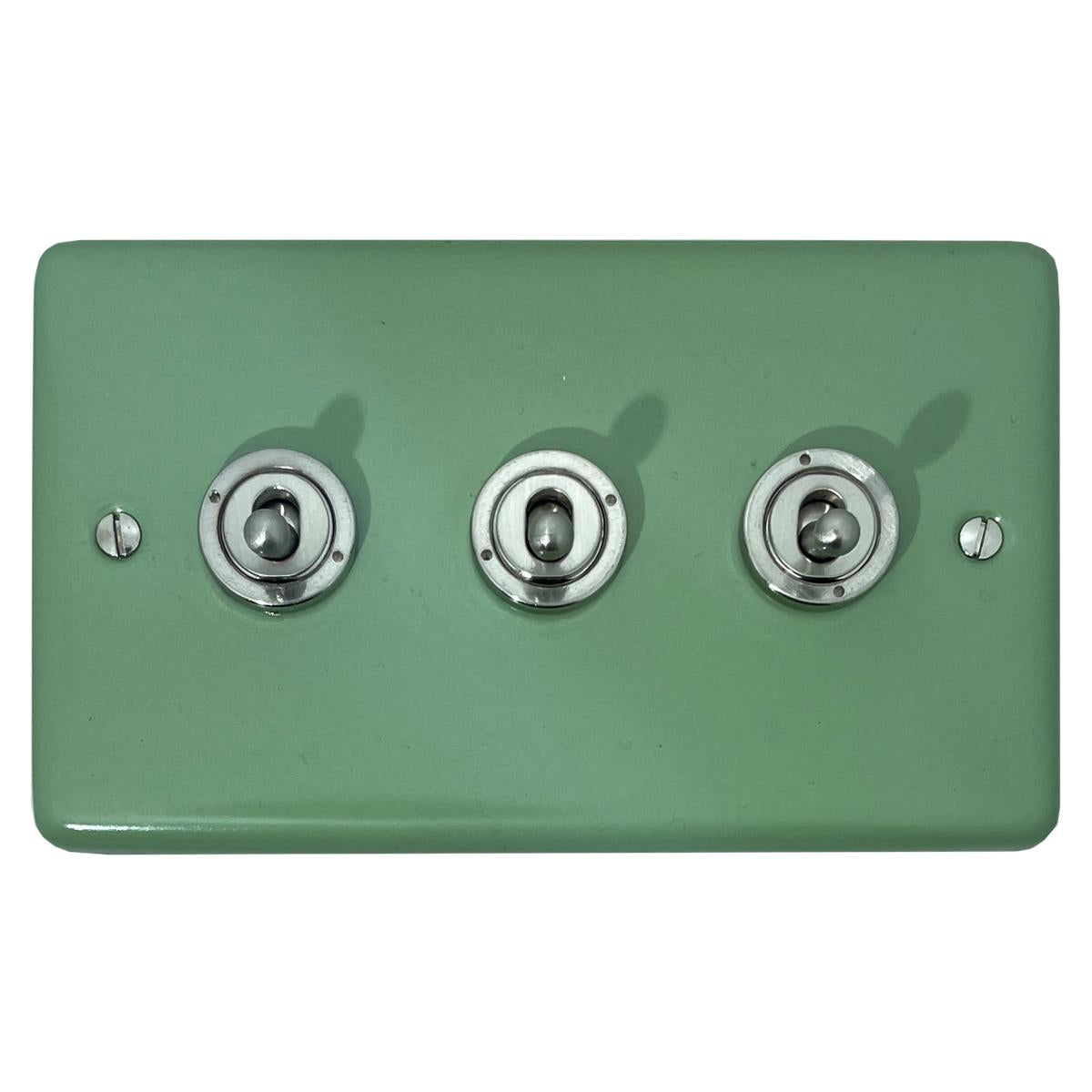 Classic Sage Green 3 Gang Grid Toggle Plate