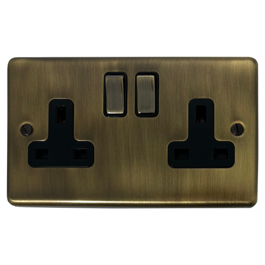 Contour Antique Brass  2 Gang Socket (Brass Switches)