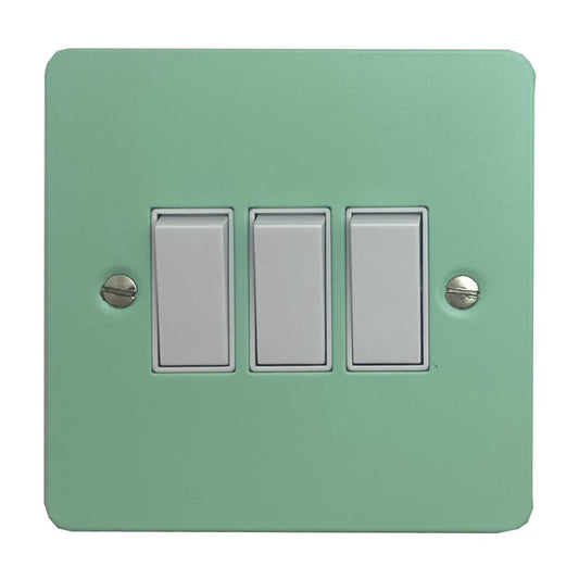 Flat Peppermint Green 3 Gang Switch (White Switches)