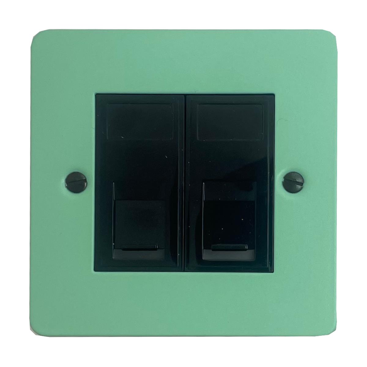 Flat Peppermint Green 2 Gang Rj45 Socket (Black Inserts)