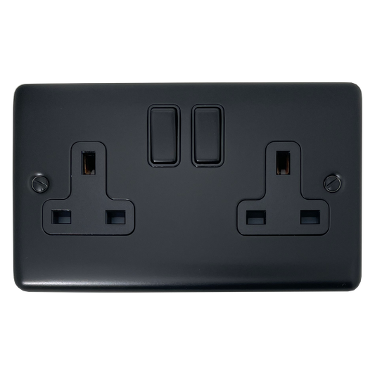 Basics Matt Black 2 Gang Socket