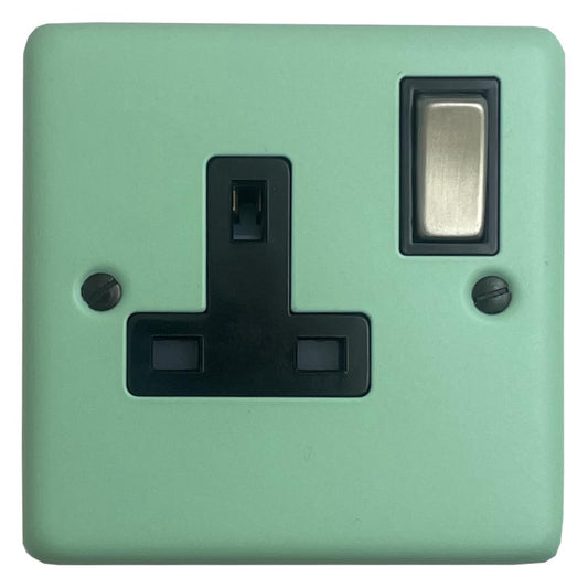 Classic Peppermint Green 1 Gang Socket (Satin Chrome Switch/Black Insert)