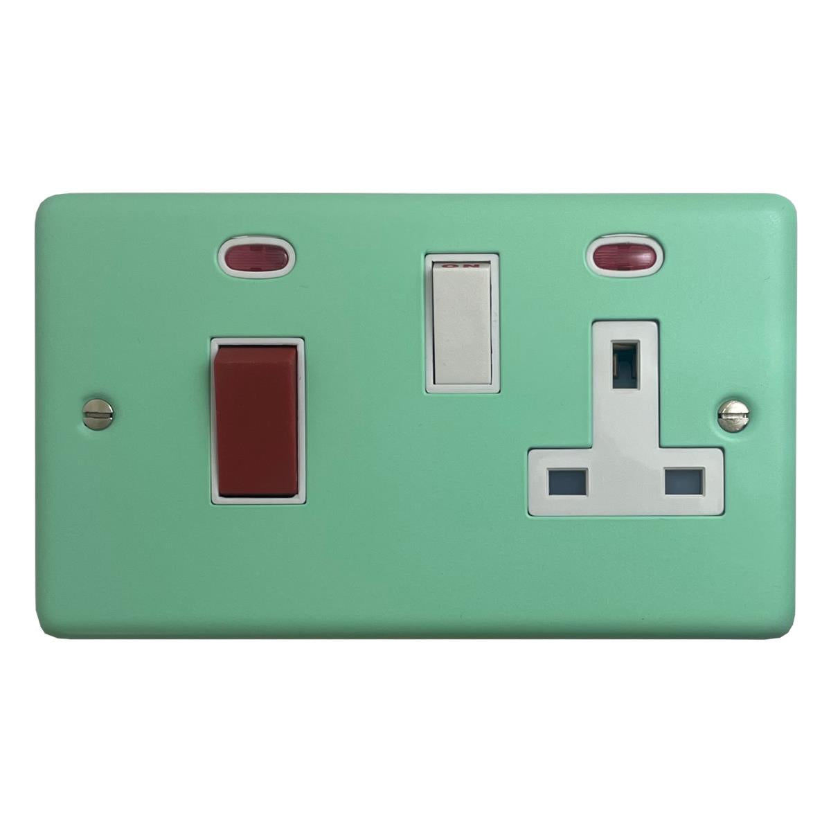 Classic Peppermint Green 45 Amp Cooker Switch and Socket (White Switch)