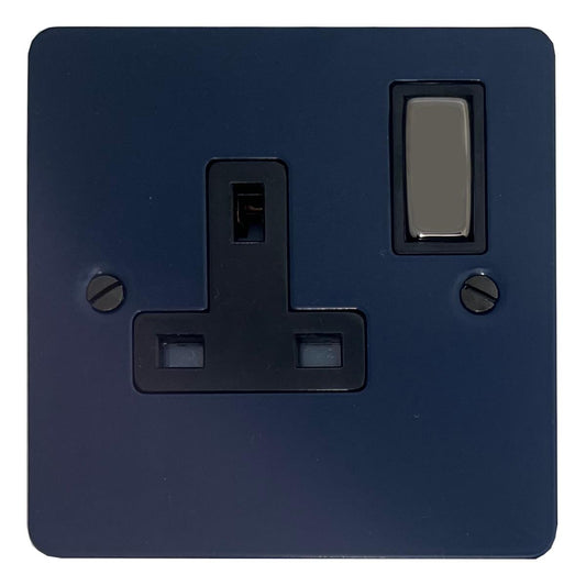 Flat Blue 1 Gang Socket (Black Nickel Switch/Black Insert)