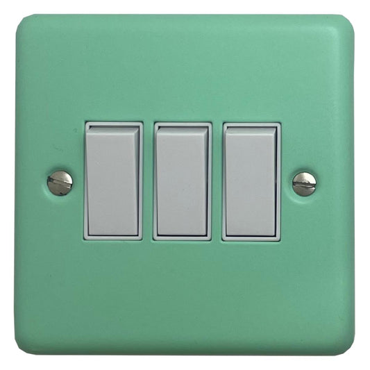 Classic Peppermint Green 3 Gang Switch (White Switches)