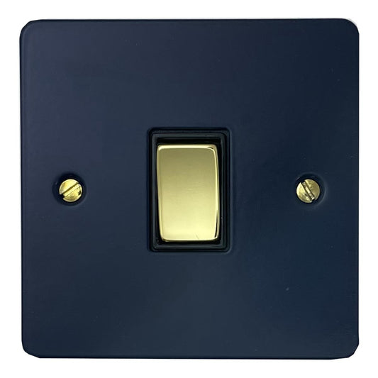 Flat Blue 1 Gang Switch (Polished Brass Switch/Black Insert)