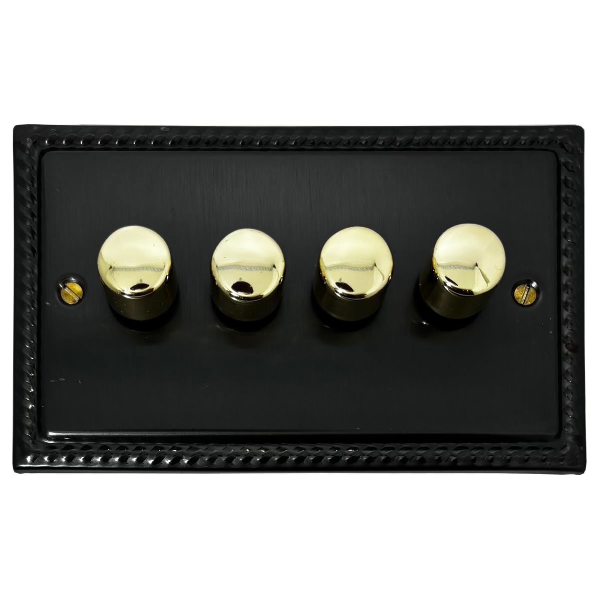 Monarch Black Bronze 4 Gang LED Dimmer (Polished Brass Caps)