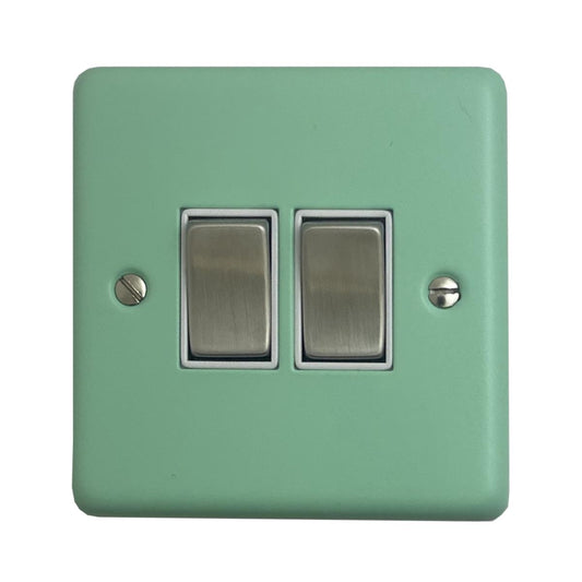 Classic Peppermint Green 2 Gang Switch (Satin Chrome Switch/White Insert)