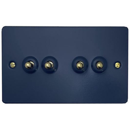 Flat Blue 4 Gang Toggle (Polished Brass Switches)