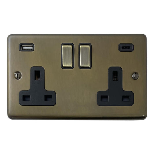 Contour Medium Bronze 2 Gang Socket C/W USBC