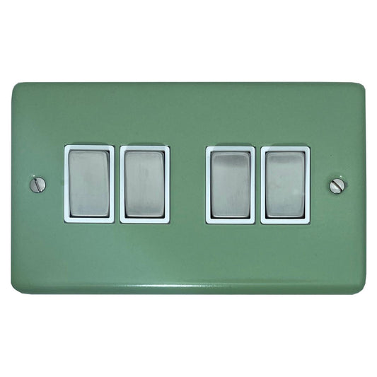 Classic Sage Green 4 Gang Switch (Satin Chrome Switch/White Insert)