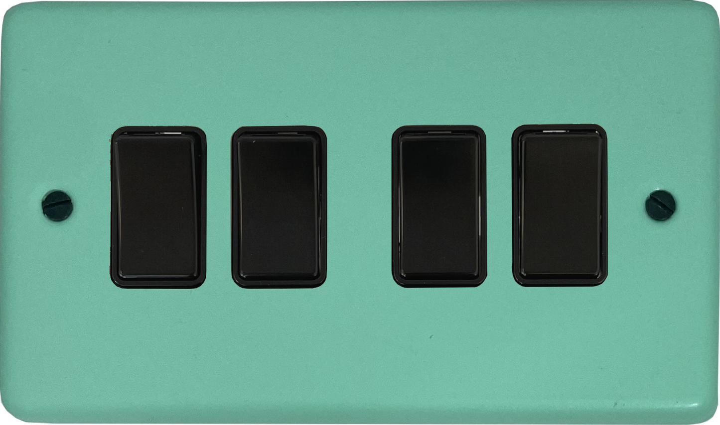 Classic Peppermint Green 4 Gang Switch (Black Switch)