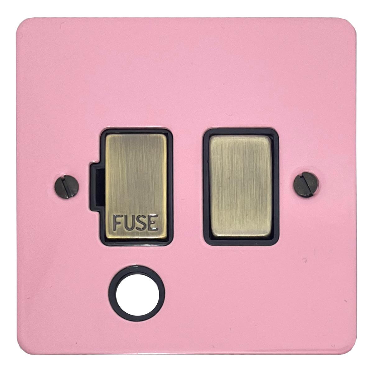 Flat Gloss Pink Switched Fuse Spur with Flex Outlet (Antique Brass Switch/Black Insert)