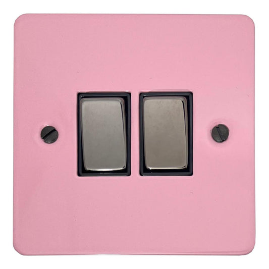 Flat Gloss Pink 2 Gang Switch (Black Nickel Switches/Black Inserts)