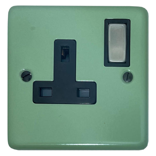 Classic Sage Green 1 Gang Socket (Satin Chrome Switch/Black Insert)