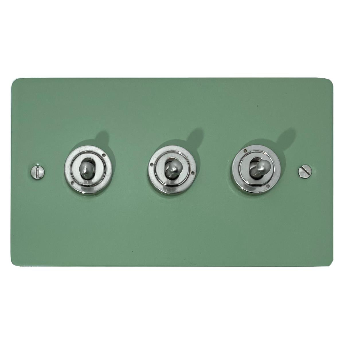 Flat Sage Green 3 Gang Grid Toggle Plate