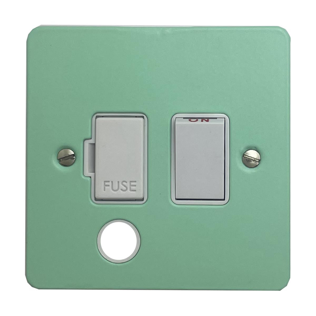 Flat Peppermint Green Switched Fuse Spur with Flex Outlet (White Switch)