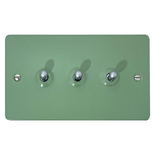 Flat Sage Green 3 Gang Toggle (Satin Chrome Switches)