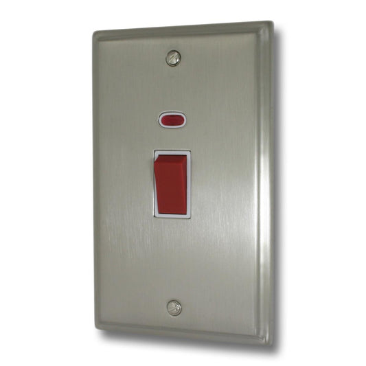 Deco Satin Nickel 45A Switch (Vertical Plate/White Surround)