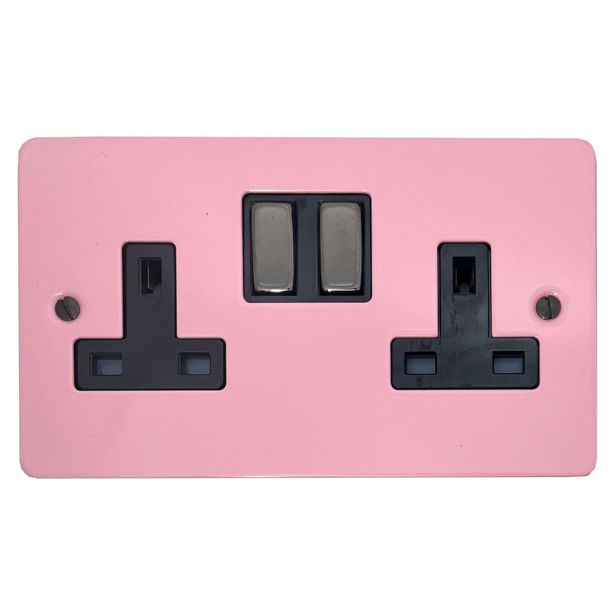 Flat Gloss Pink  2 Gang Socket (Black Nickel Switches/Black Inserts)