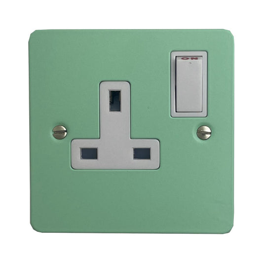 Flat Peppermint Green 1 Gang Socket (White Switch)