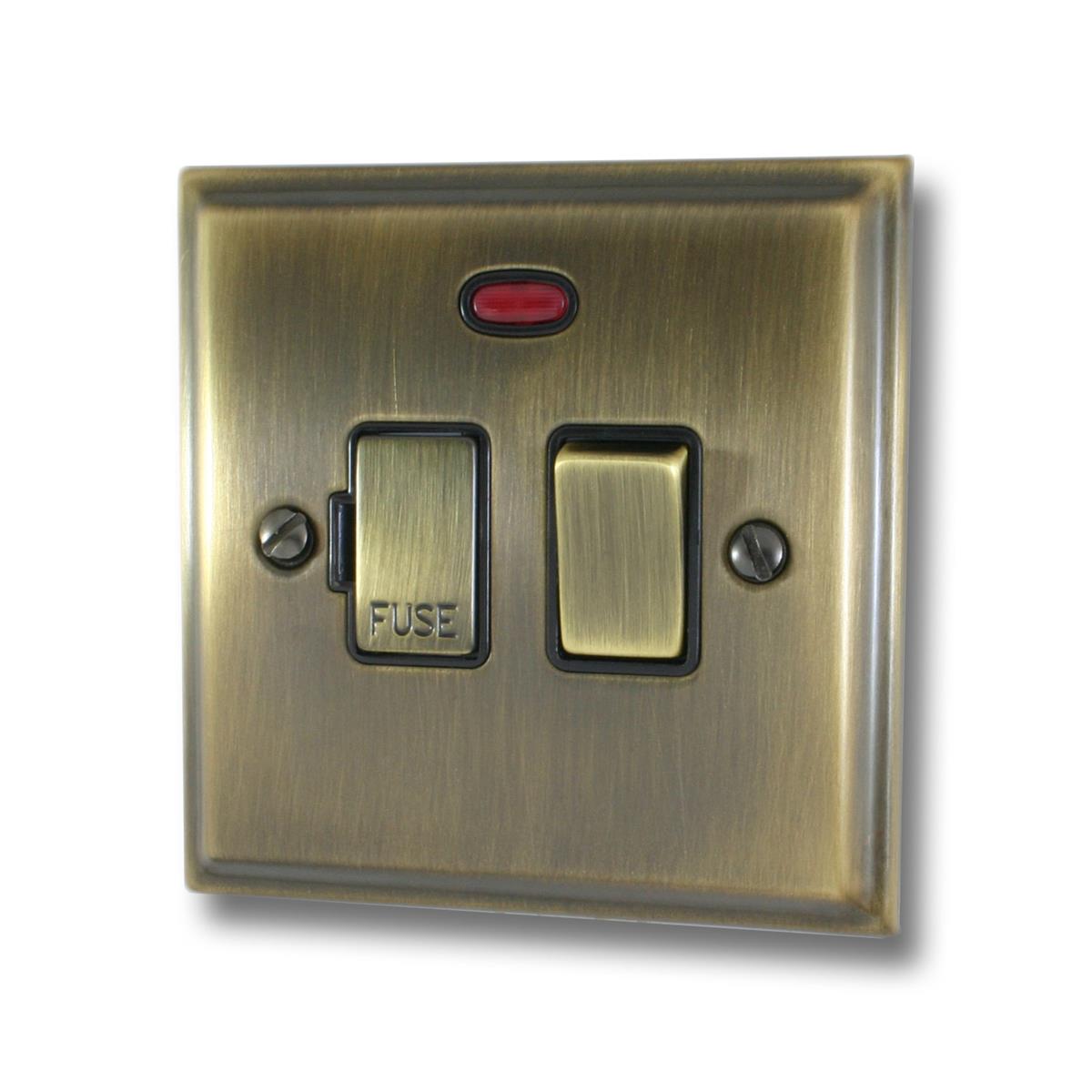 Deco Antique Brass Switched Fuse Spur with Neon (Brass Switch)