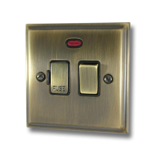 Deco Antique Brass Switched Fuse Spur with Neon (Brass Switch)