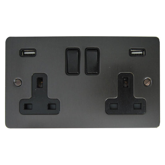 Flat  Black Bronze  2 Gang Socket with USB