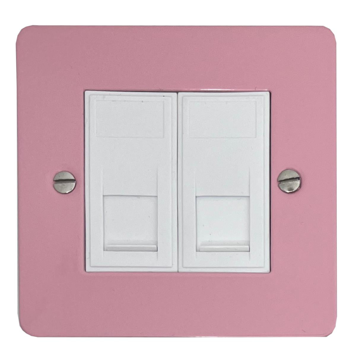 Flat Gloss Pink 2 Gang Rj45 Socket (White Switches)