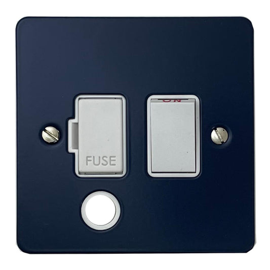 Flat Blue Switched Fuse Spur with Flex Outlet (White Switch)