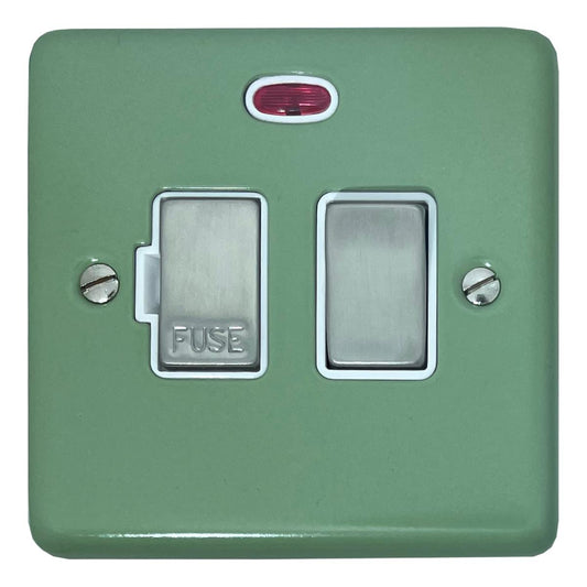 Classic Sage Green Switched Fuse Spur with Neon (Satin Chrome Switch/White Insert)