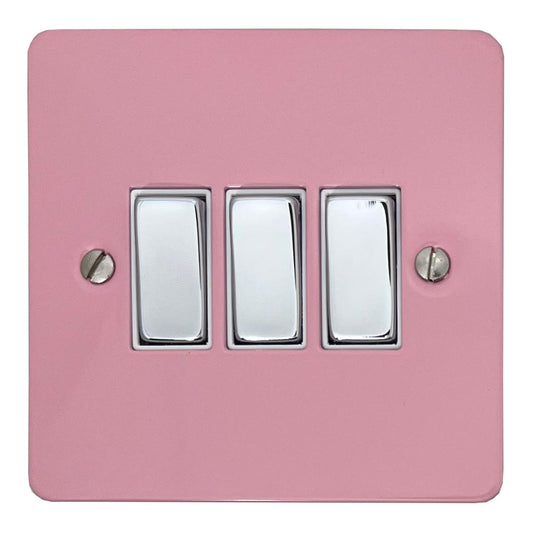 Flat Gloss Pink 3 Gang Switch (Polished Chrome Switches/White Inserts)