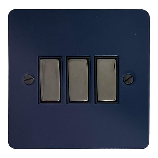 Flat Blue 3 Gang Switch (Black Nickel Switches/Black Inserts)