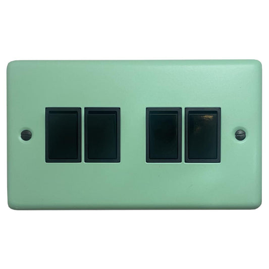 Classic Peppermint Green 4 Gang Switch (Black Switch)