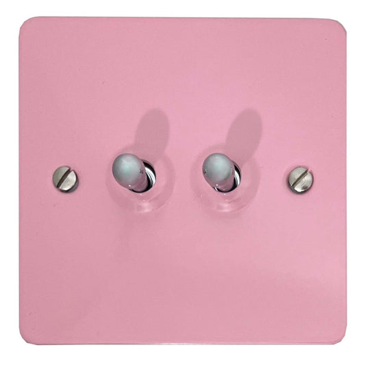 Flat Gloss Pink 2 Gang Toggle (Polished Chrome Switch)