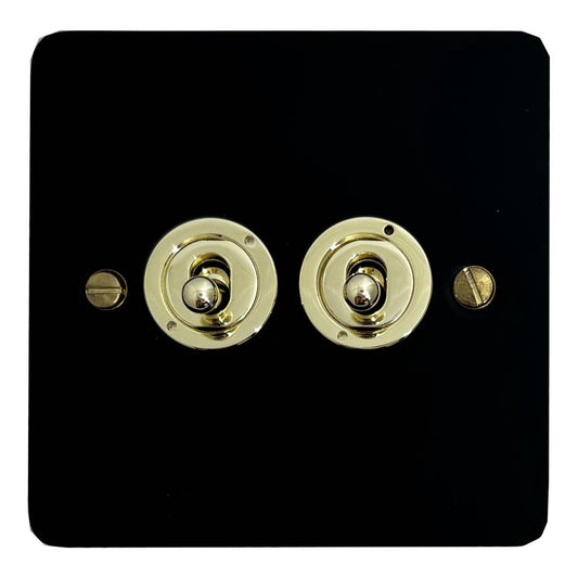 Flat Black 2 Gang Toggle Switch (Brass Switches)