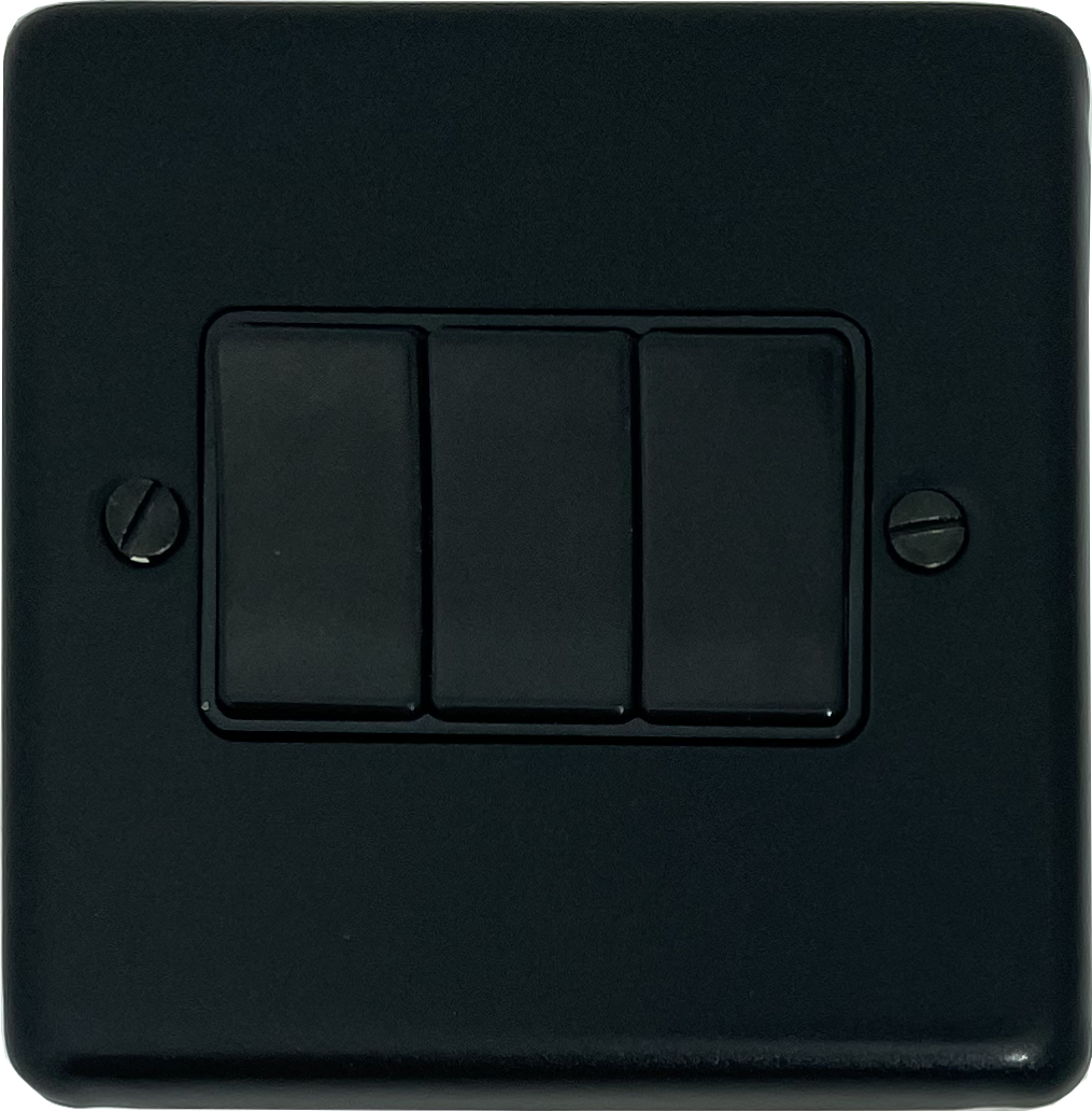 Contour Flat Black 3 Gang Switch (Black Switches)