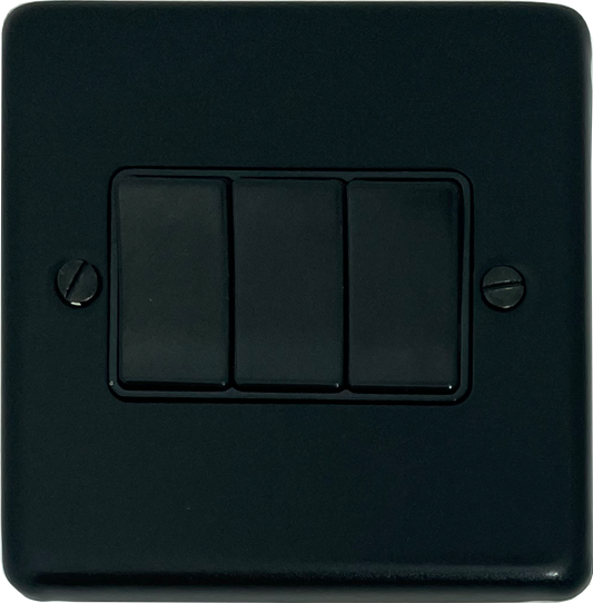 Contour Flat Black 3 Gang Switch (Black Switches)