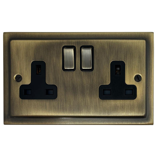 Trimline Antique Brass  2 Gang Socket (Brass Switches)