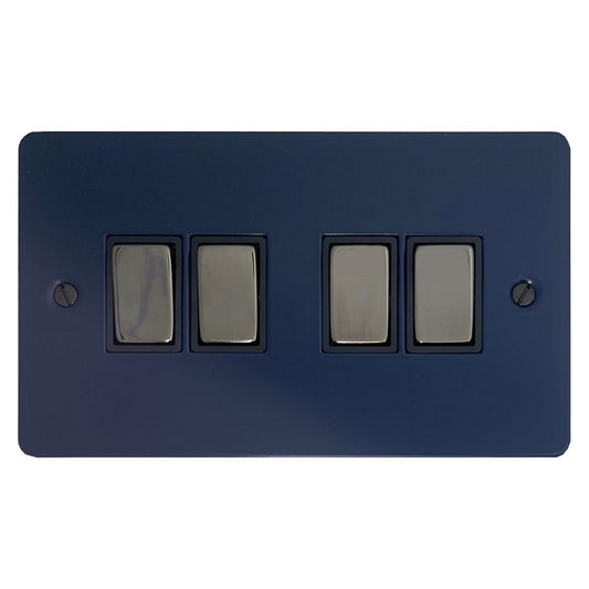 Flat Blue 4 Gang Switch (Black Nickel Switches/Black Inserts)