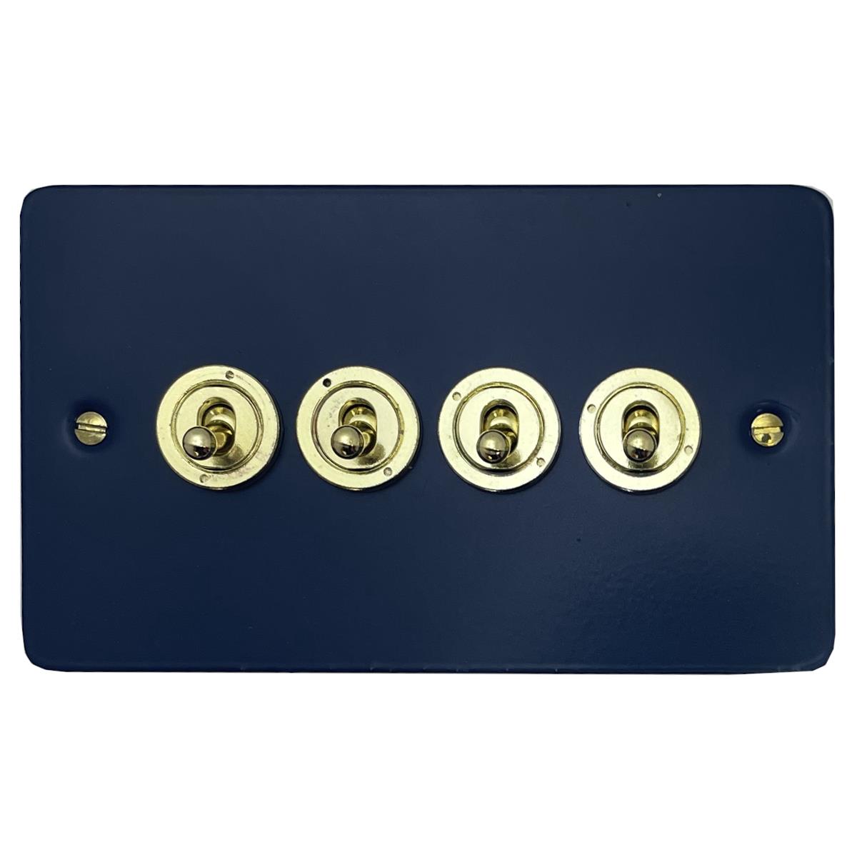 Flat Blue 4 Gang Grid Toggle Plate