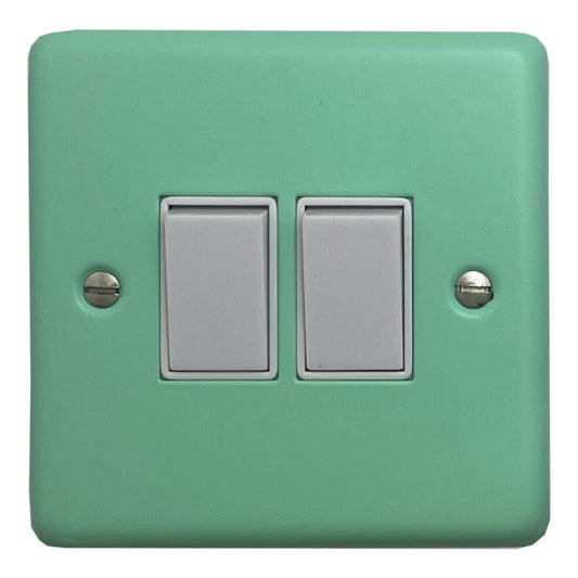 Classic Peppermint Green 2 Gang Switch (White Switches)