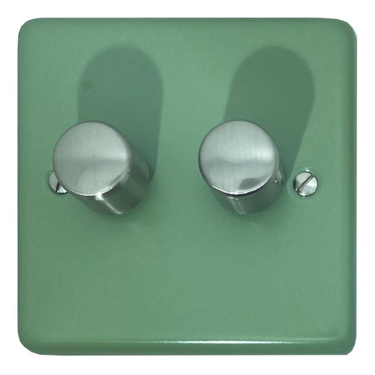 Classic Sage Green 2 Gang LED Dimmer (Satin Chrome Caps)