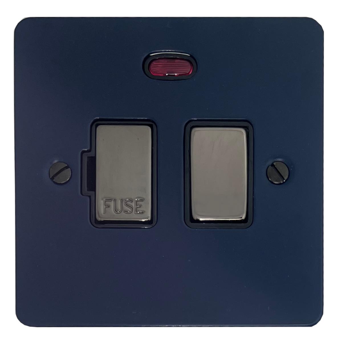 Flat Blue Switched Fuse Spur with Neon (Black Nickel Switch/Black Insert)