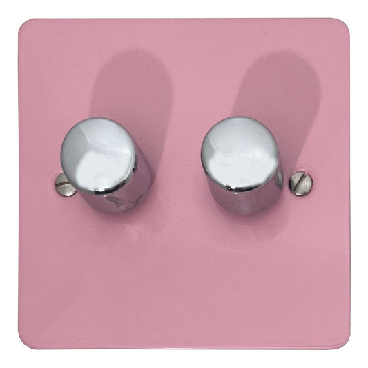 Flat Gloss Pink 2 Gang LED Dimmer (Polished Chrome Caps)