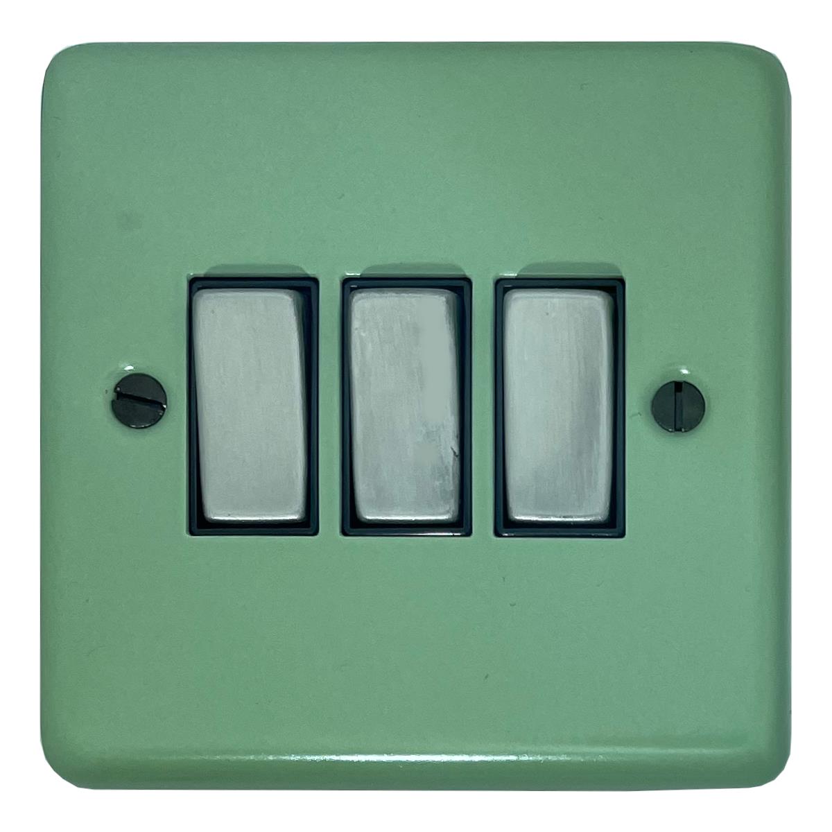 Classic Sage Green 3 Gang Switch (Satin Chrome Switch/Black Insert)